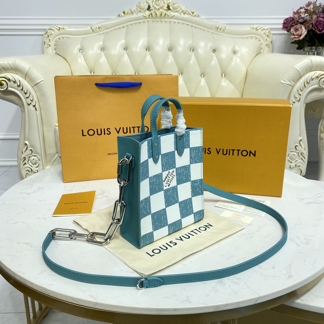 Louis Vuitton SAC PLAT PM Handbag Cowhide Leather N60495 Teal